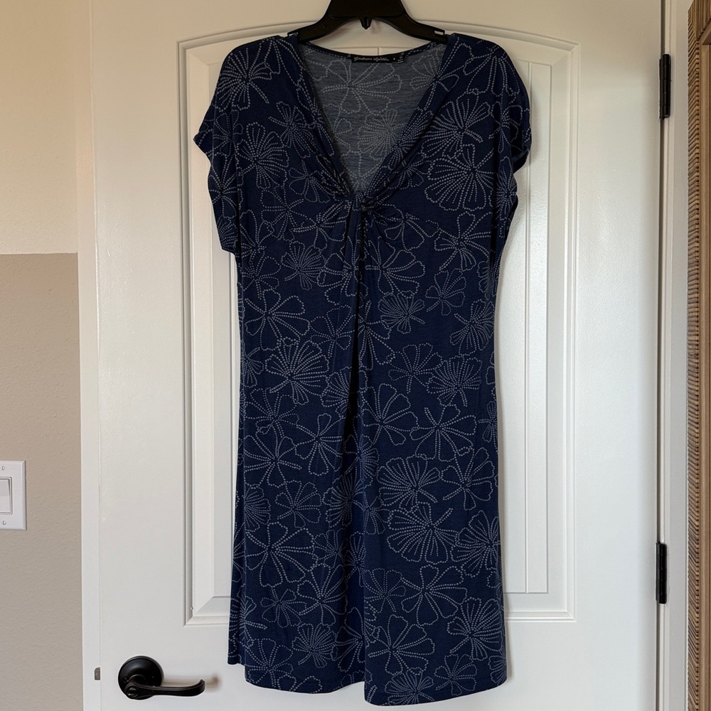 Gudrun Sjõdén Blue Floral Print V Neck Knot Short Sleeve Dress Medium